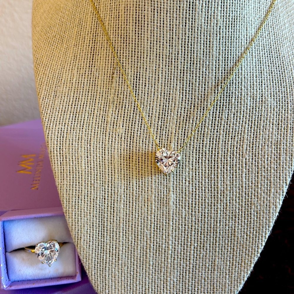 Melinda Maria Heart Gold Necklace and Ring Set